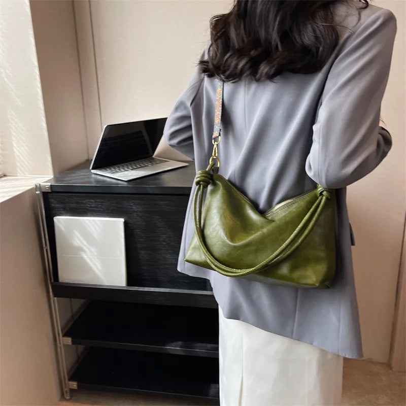 Nuevo bolso de mujer a la moda, textura de cuero suave de alta gama, bolso de un solo hombro, bolso cruzado para mujer, hombro ancho geométrico