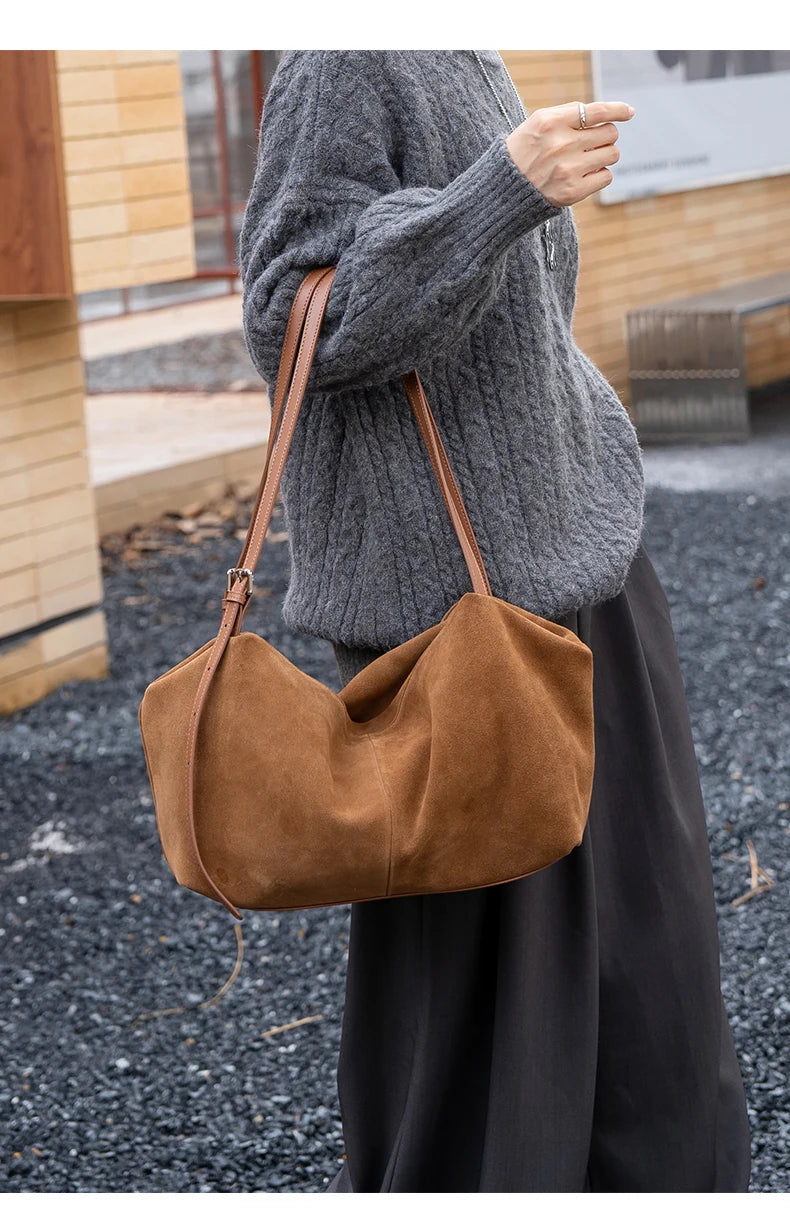 Bandoleras de piel auténtica de vaca de ante para mujer, bandolera de piel de vaca suave, diseño femenino, bolso de viaje perezoso de lujo