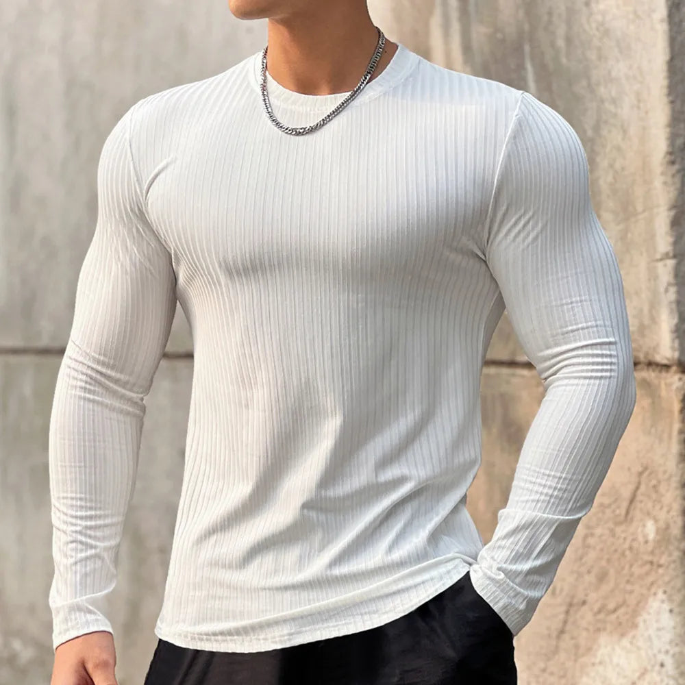 Camiseta deportiva para gimnasio para hombre, camisa ajustada informal de manga larga, camisetas de culturismo para hombre, Tops para correr, deportes, ropa de entrenamiento de secado rápido