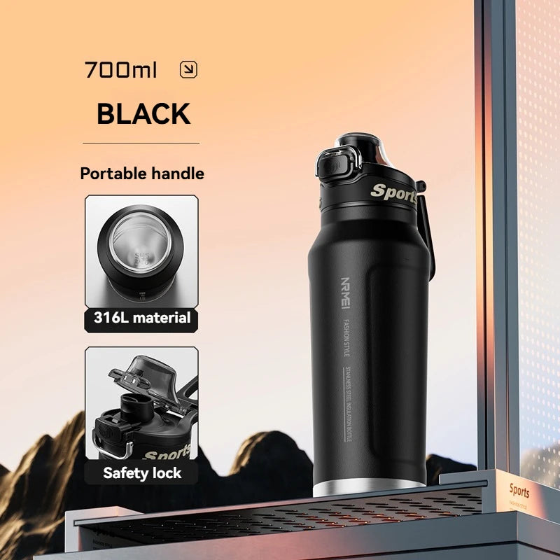 Taza aislada de 700ml, botella de agua para deportes al aire libre de acero inoxidable, taza térmica para oficina y hogar, mantiene el frío y el calor, termo