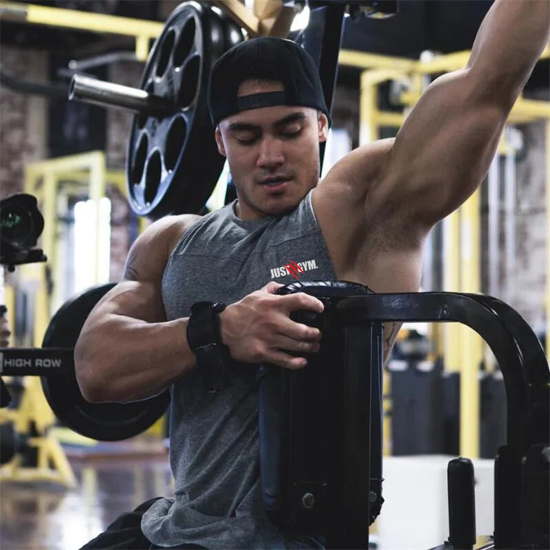 Playera  hombre, sin mangas holgadas informales de algodón GYM