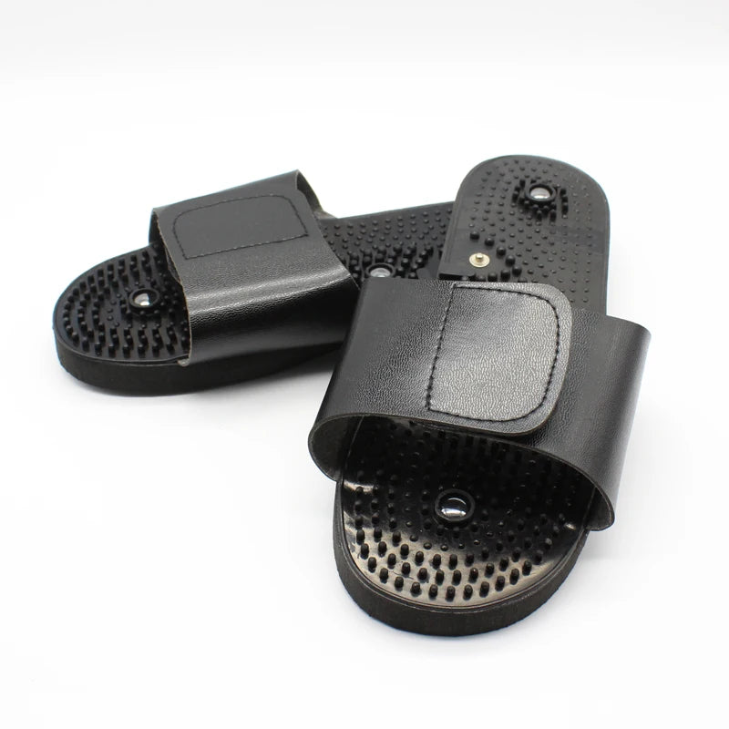 Zapatillas para masaje de pies, accesorio de masaje con electrodos, masajeador terapéutico TENS, relajación corporal, pie, relajante, goma negra, cuidado de la salud