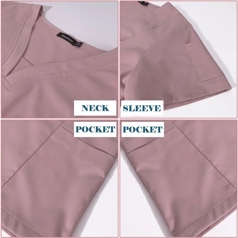 Conjunto de ropa de trabajo clínica para mujer, uniforme de enfermera y enfermería, uniformes médicos, conjunto de exfoliantes, pantalones superiores para escuelas de belleza para mascotas, gris y negro