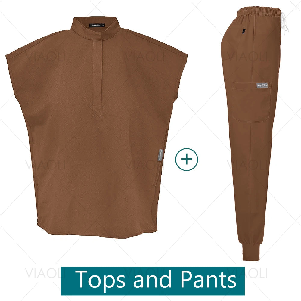 Conjuntos de uniformes médicos para enfermería, ropa de trabajo para Hospital, batas quirúrgicas de Color sólido, Top exfoliante transpirable, pantalones para correr, traje