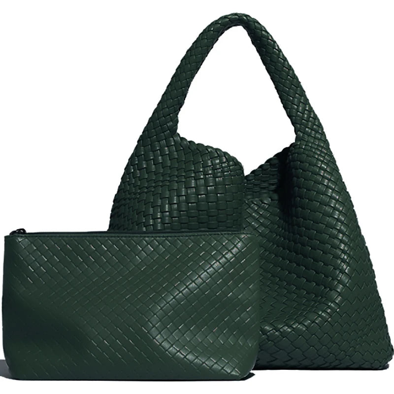 Bolso de mano tejido para mujer, bolso grande tejido, bandolera de cuero suave, bolso de trabajo, comprador, bolso de viaje de playa de verano con monedero