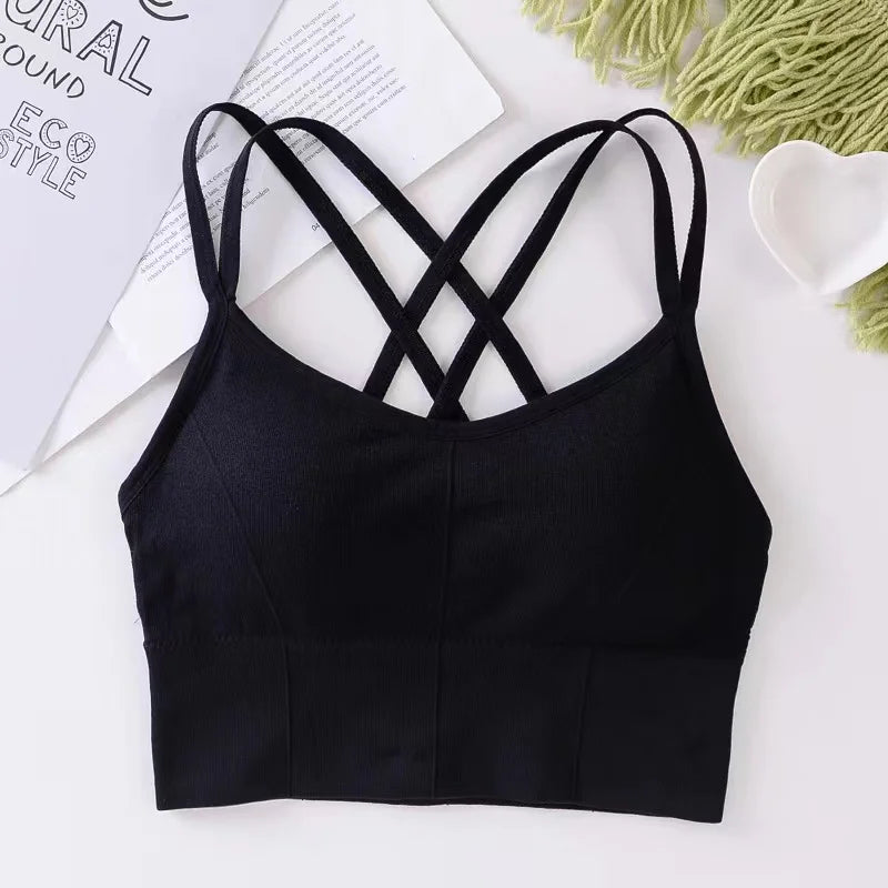Tops sexis para mujer, camiseta sin mangas con tirantes cruzados en la espalda, Sujetador deportivo Push Up para correr, sujetador de Yoga de Color sólido suave transpirable para Fitness y belleza