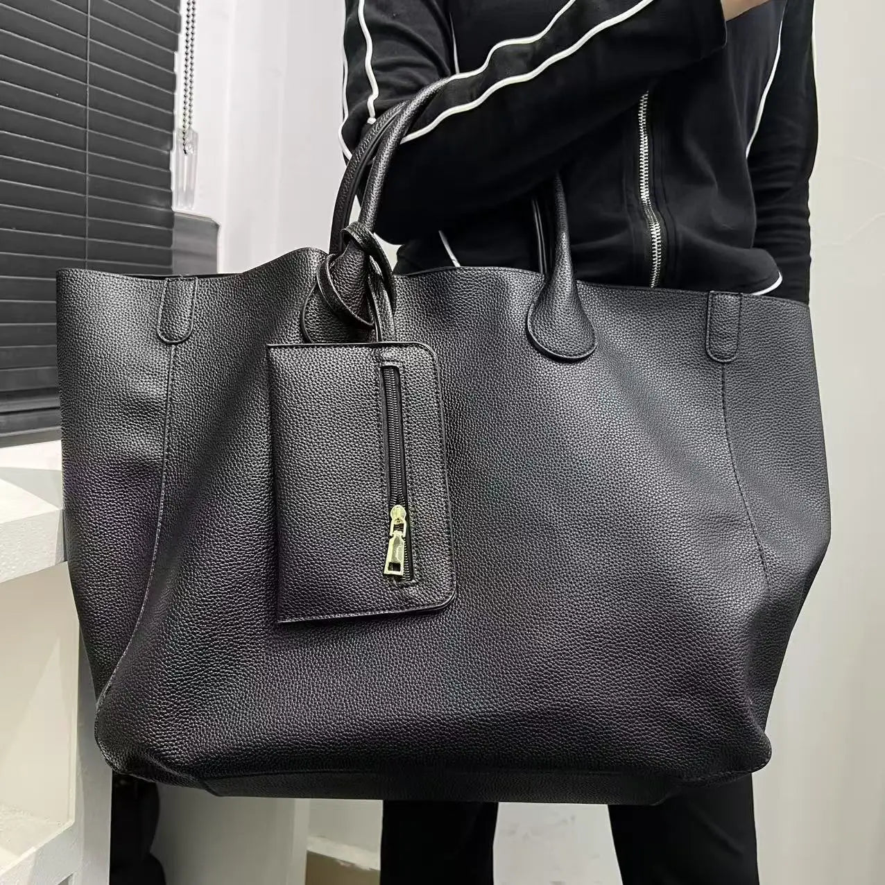 Bolso de mano de gran tamaño de cuero vegano a la moda para mujer con gran capacidad, bolso de compras simple y versátil