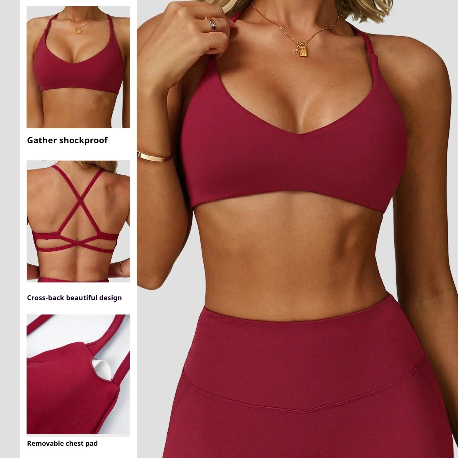 Sujetador deportivo de alto impacto para mujer, ropa interior de gimnasio con realce en la espalda, Top corto de Yoga cruzado, entrenamiento para correr, Fitness, Pilates, Color sólido