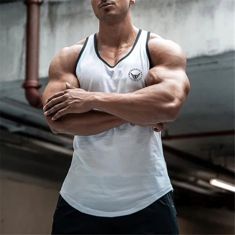Camiseta deportiva para culturismo y gimnasio, chaleco muscular para entrenamiento, camiseta sin mangas transpirable de algodón para Fitness, camisetas sin mangas de entrenamiento para hombre