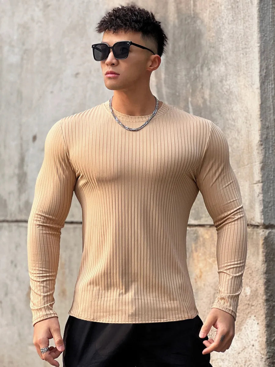 Camiseta deportiva para gimnasio para hombre, camisa ajustada informal de manga larga, camisetas de culturismo para hombre, Tops para correr, deportes, ropa de entrenamiento de secado rápido
