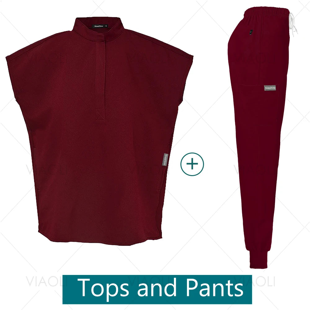 Conjuntos de uniformes médicos para enfermería, ropa de trabajo para Hospital, batas quirúrgicas de Color sólido, Top exfoliante transpirable, pantalones para correr, traje