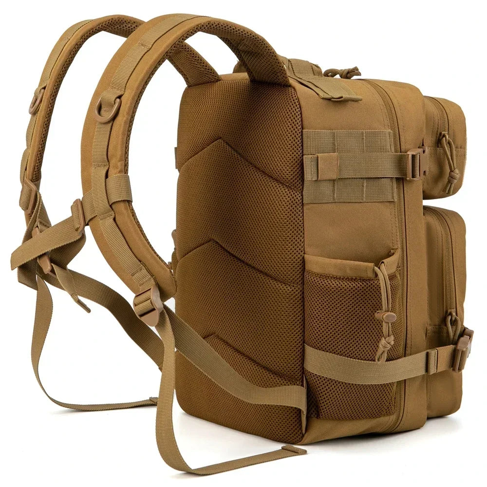 Mochilas tácticas de gimnasio de 25L para hombres, mochila Molle con corte láser de supervivencia, bolsa pequeña para insectos, mochila de caza con portavasos duales