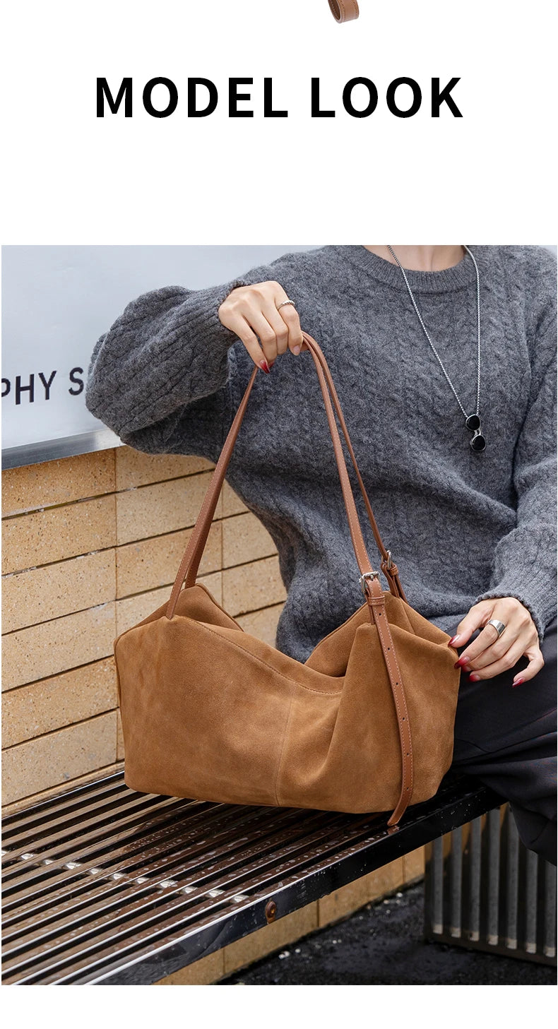 Bandoleras de piel auténtica de vaca de ante para mujer, bandolera de piel de vaca suave, diseño femenino, bolso de viaje perezoso de lujo
