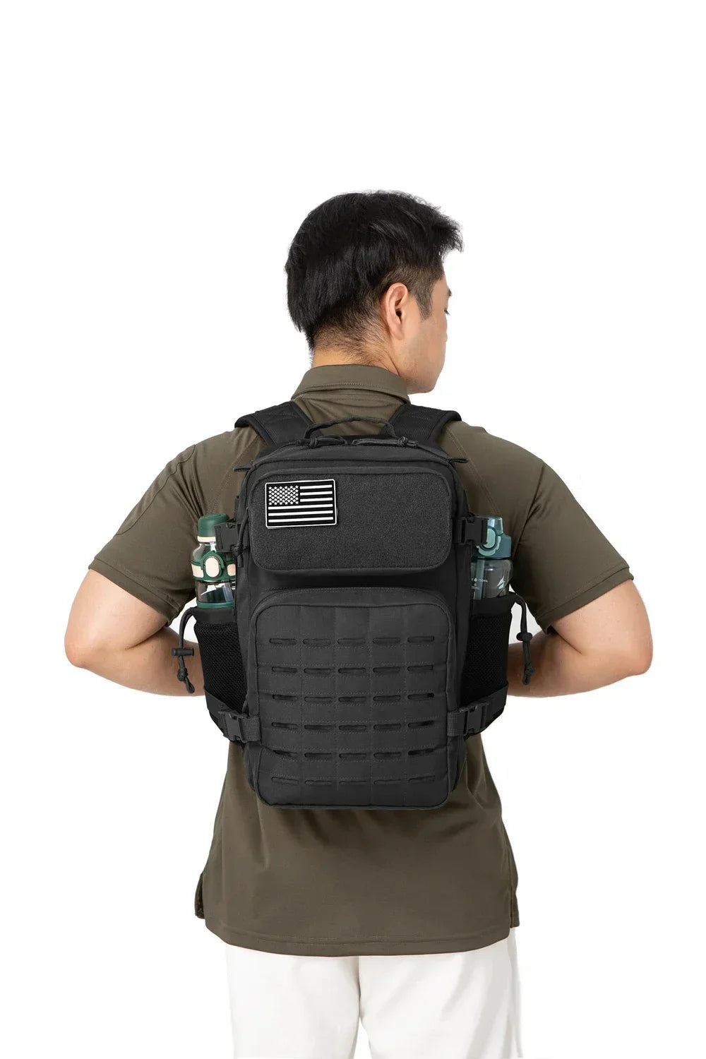 Mochilas tácticas de gimnasio de 25L para hombres, mochila Molle con corte láser de supervivencia, bolsa pequeña para insectos, mochila de caza con portavasos duales