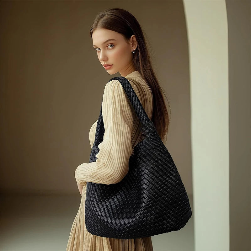 Bolso de mano tejido para mujer, bolso grande tejido, bandolera de cuero suave, bolso de trabajo, comprador, bolso de viaje de playa de verano con monedero