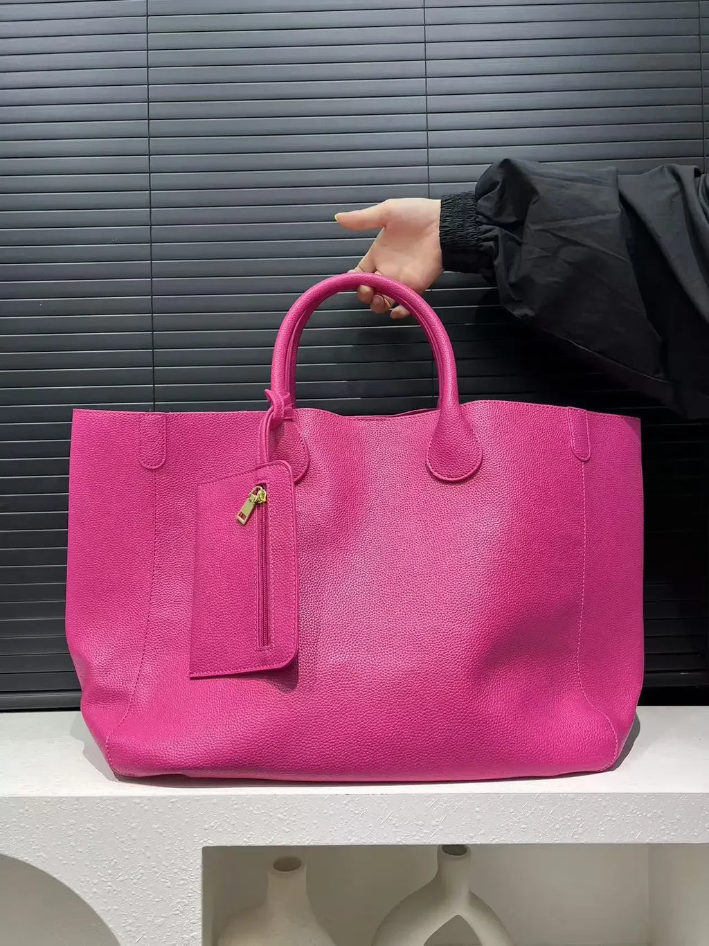 Bolso de mano de gran tamaño de cuero vegano a la moda para mujer con gran capacidad, bolso de compras simple y versátil