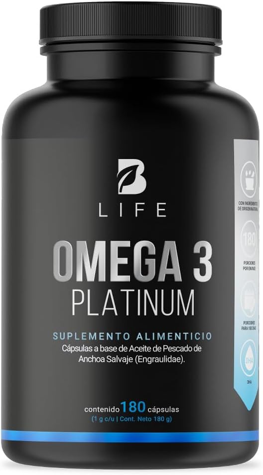 *Entrega exclusivo en Monterrey y su area metropolitana-  Omega 3 Aceite de Anchoa Salvaje con 180 Cápsulas de 1000 mg. Libre de Metales Pesados. Ingredientes Naturales. Omega 3 Platinum B Life.