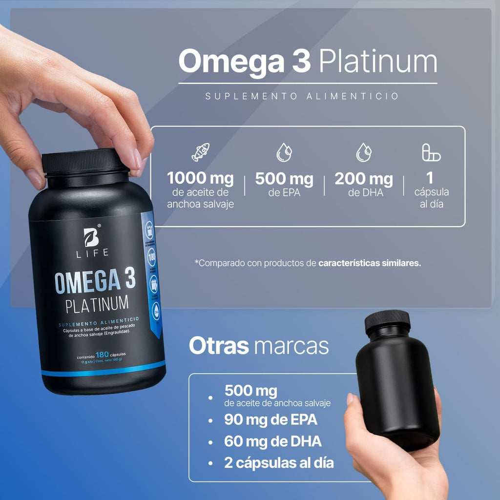 *Entrega exclusivo en Monterrey y su area metropolitana-  Omega 3 Aceite de Anchoa Salvaje con 180 Cápsulas de 1000 mg. Libre de Metales Pesados. Ingredientes Naturales. Omega 3 Platinum B Life.