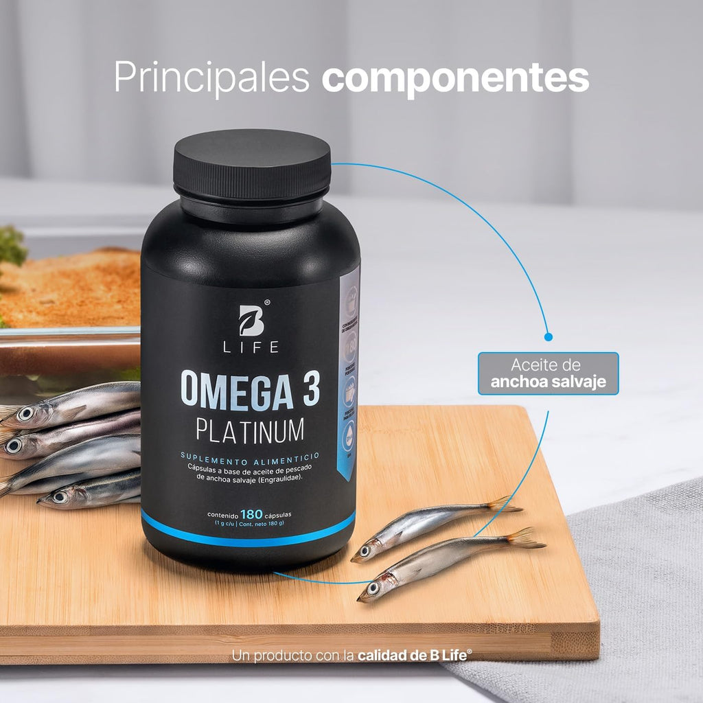 *Entrega exclusivo en Monterrey y su area metropolitana-  Omega 3 Aceite de Anchoa Salvaje con 180 Cápsulas de 1000 mg. Libre de Metales Pesados. Ingredientes Naturales. Omega 3 Platinum B Life.