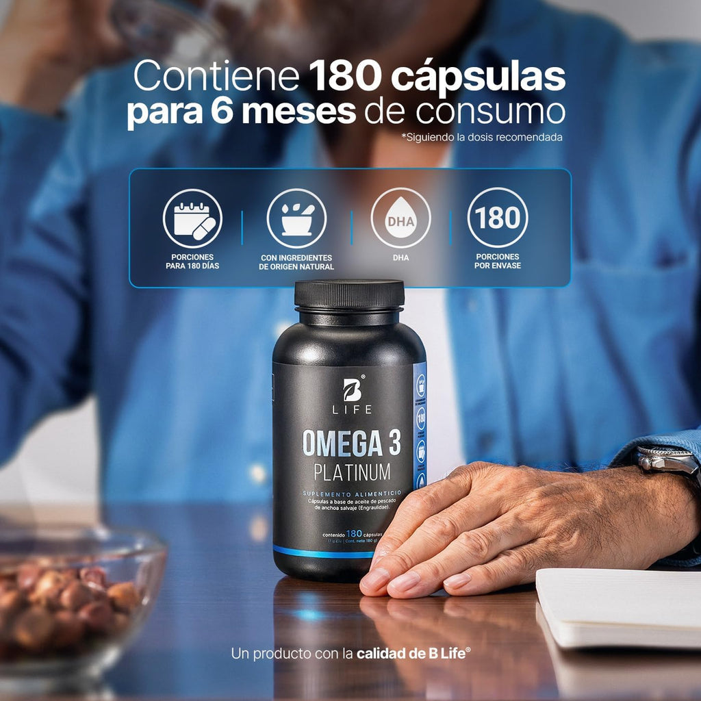 *Entrega exclusivo en Monterrey y su area metropolitana-  Omega 3 Aceite de Anchoa Salvaje con 180 Cápsulas de 1000 mg. Libre de Metales Pesados. Ingredientes Naturales. Omega 3 Platinum B Life.